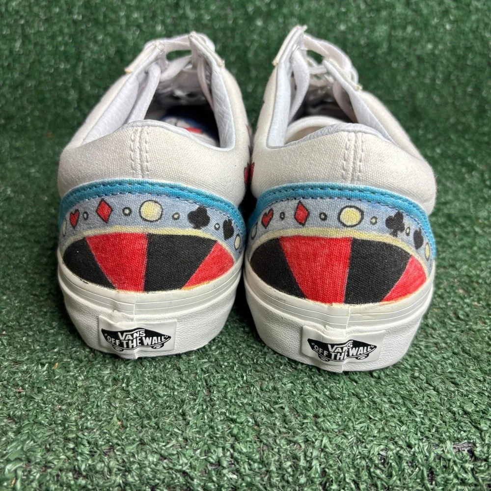 NEW Vans Old Skool Custom Hand-Painted Gambling Sneakers White Men 9 Womens 10.5